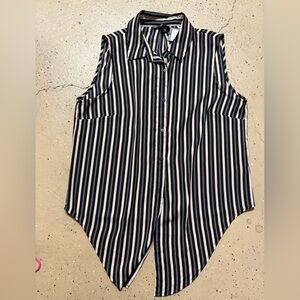 Adrianna Papell Black and Cream Striped Blouse